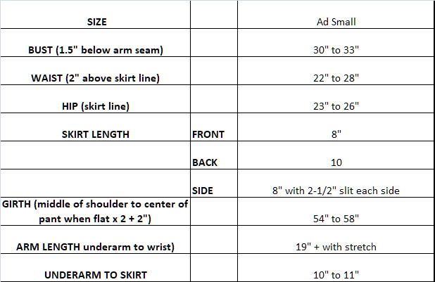Measurement chart for custom designer adult small red and black skating dressr