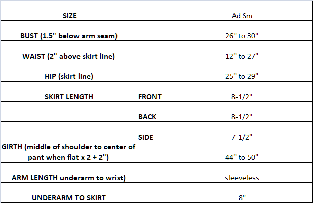 measurement chart for red sequin dress