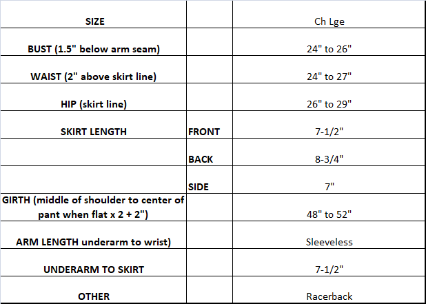 Measurements for Black Flowerdaze ice skating dress