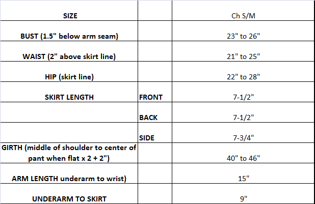Measurements for maroon proactice dress