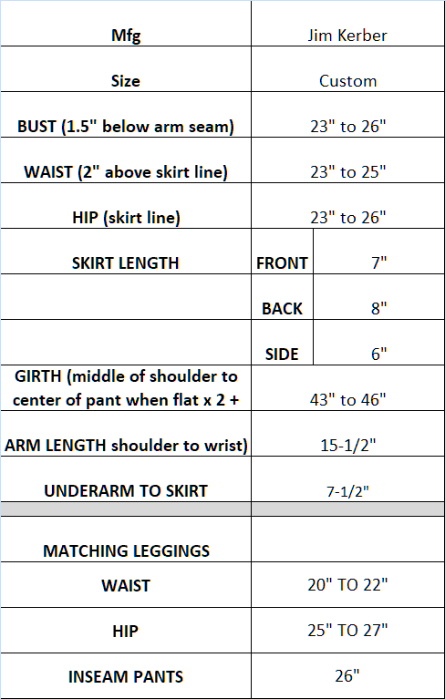 Measurements for Jim Kerber custom dress and leggings