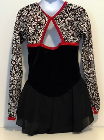 Back of black, white and red trimmed skating dress, girls size 8