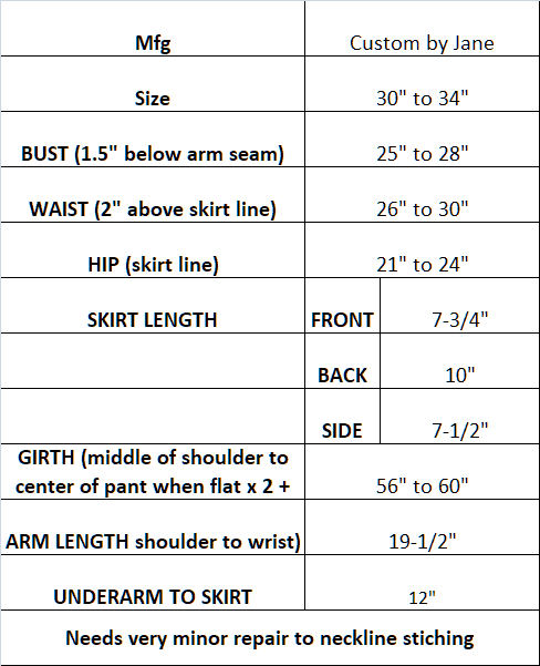 Measurements for Custom by Jane dress