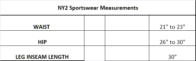 Measurements NY2 Sportswear Pants